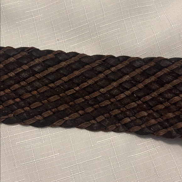 VTG Express Dark Brown Braided Leather Waist Belt SZ L  w/Metal Rings Boho Indie - Picture 10 of 11
